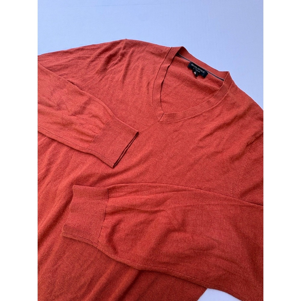 Banana Republic Mens Luxury Silk Cotton CASHMERE Blend V-Neck Sweater Orange